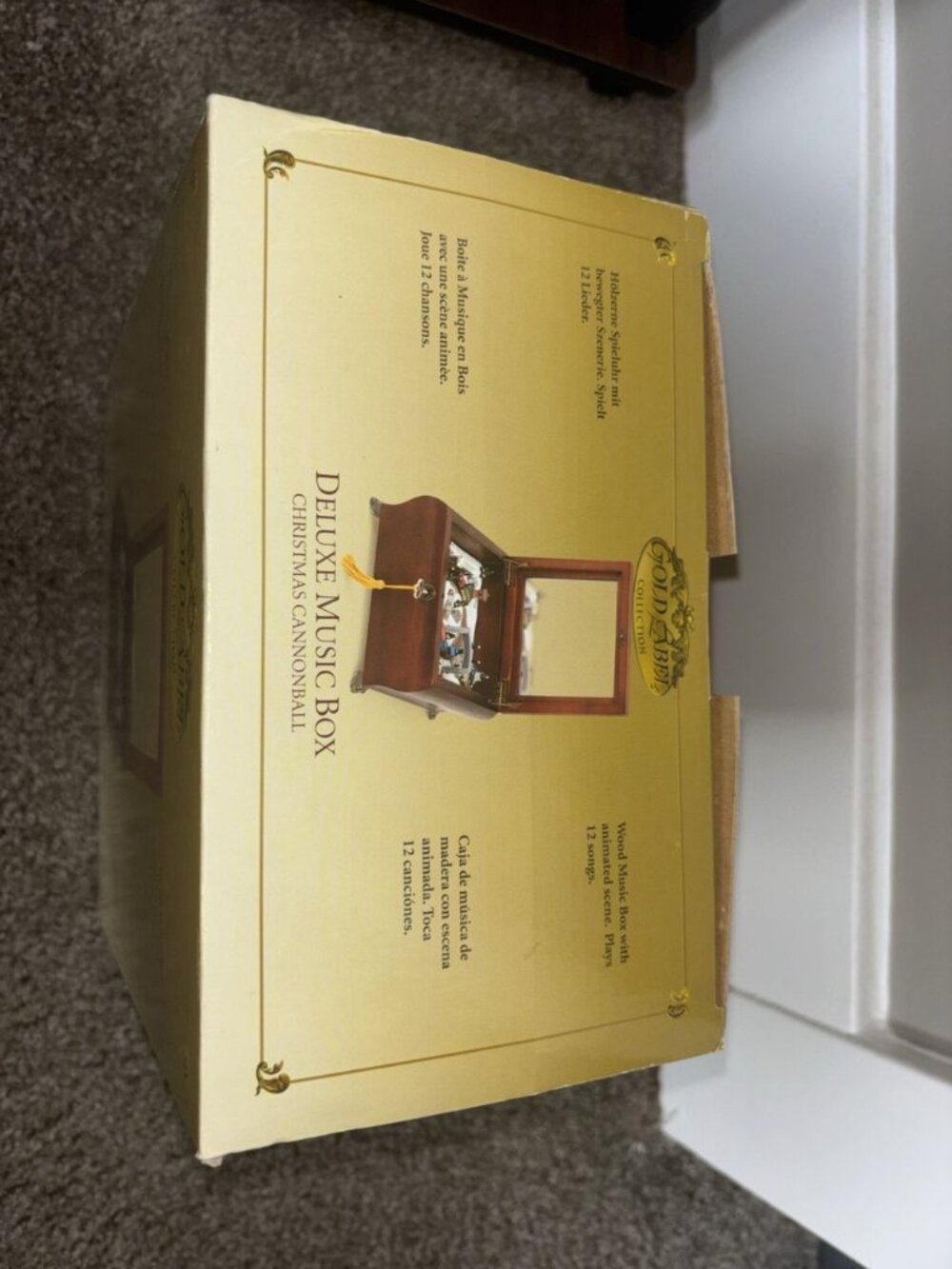 Rare Gold Label Deluxe Christmas Cannonball Music Box Plays Christmas Song - Picture 4 of 6